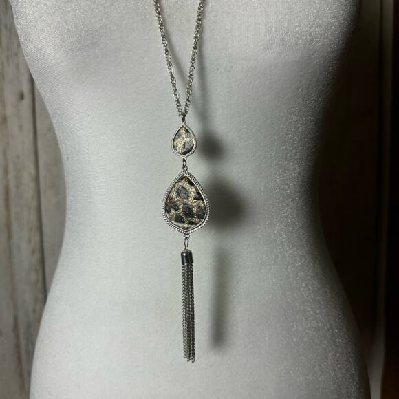 Silvertone Fashion Statement and Black Pendant Tassel Necklace - Picture 1 of 5